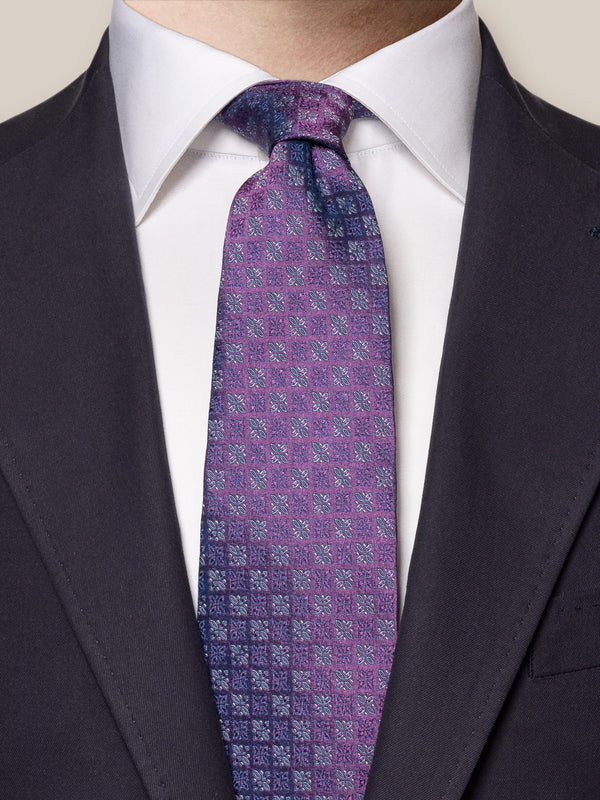 Eton Floral Pattern Silk Tie - Purple