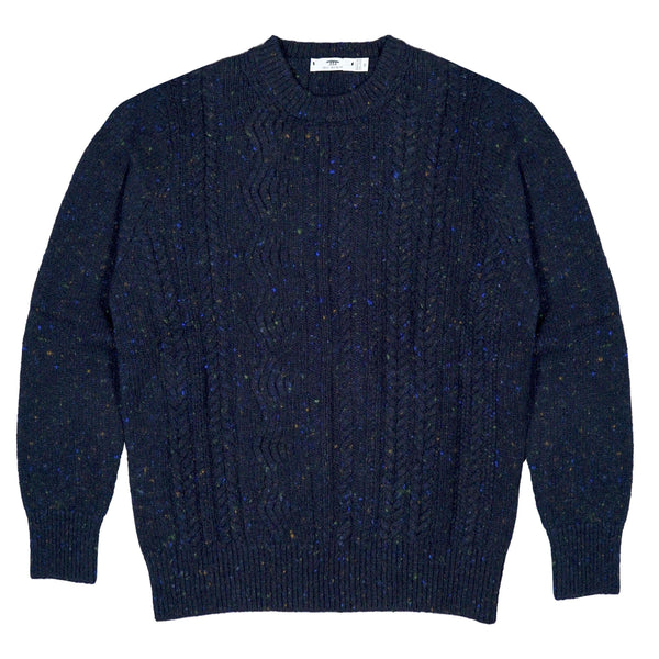 Inis Meáin Ridges Aran Crew Neck - Navy