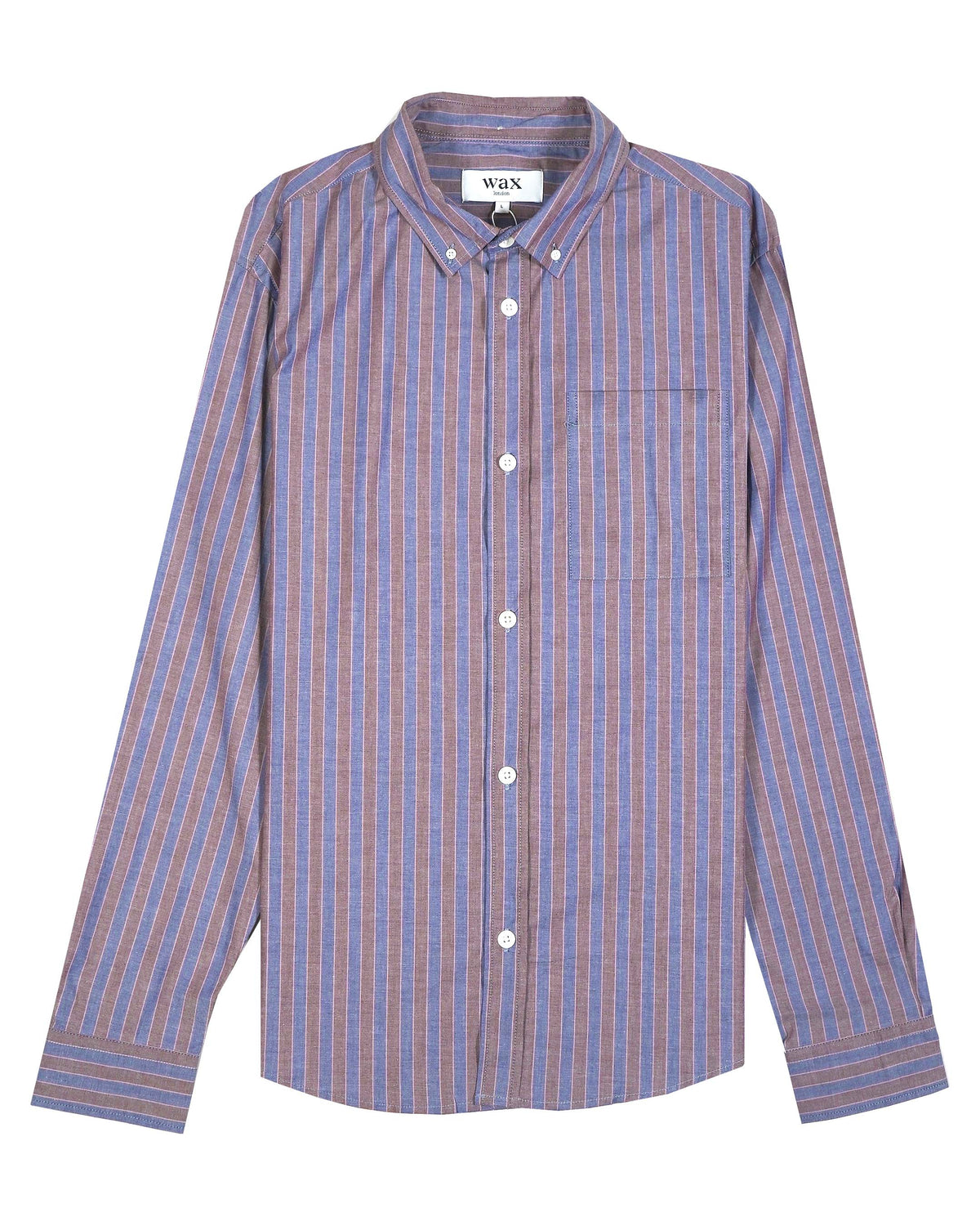 Wax London Abingdon Shirt Poplin Halo Stripe - Blue/Red