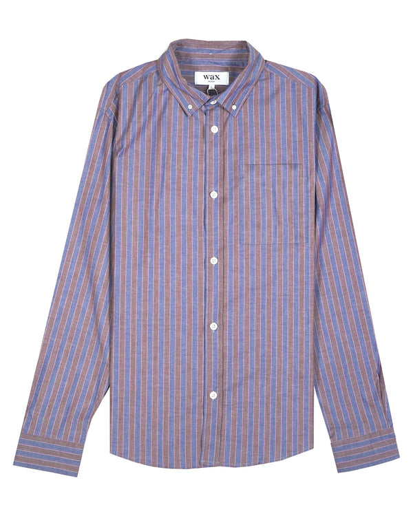 Wax London Abingdon Shirt Poplin Halo Stripe - Blue/Red