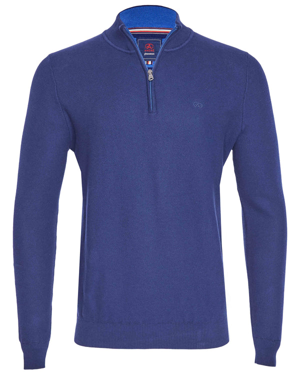 Andre 'Aran' 1/4 Zip Waffle-Knit Jumper - Ink Navy