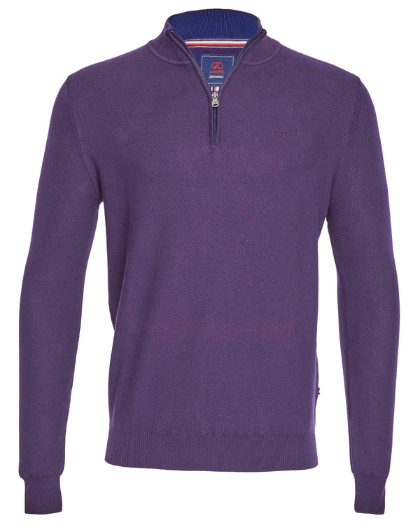 Andre 'Aran' 1/4 Zip Waffle-Knit Jumper - Purple