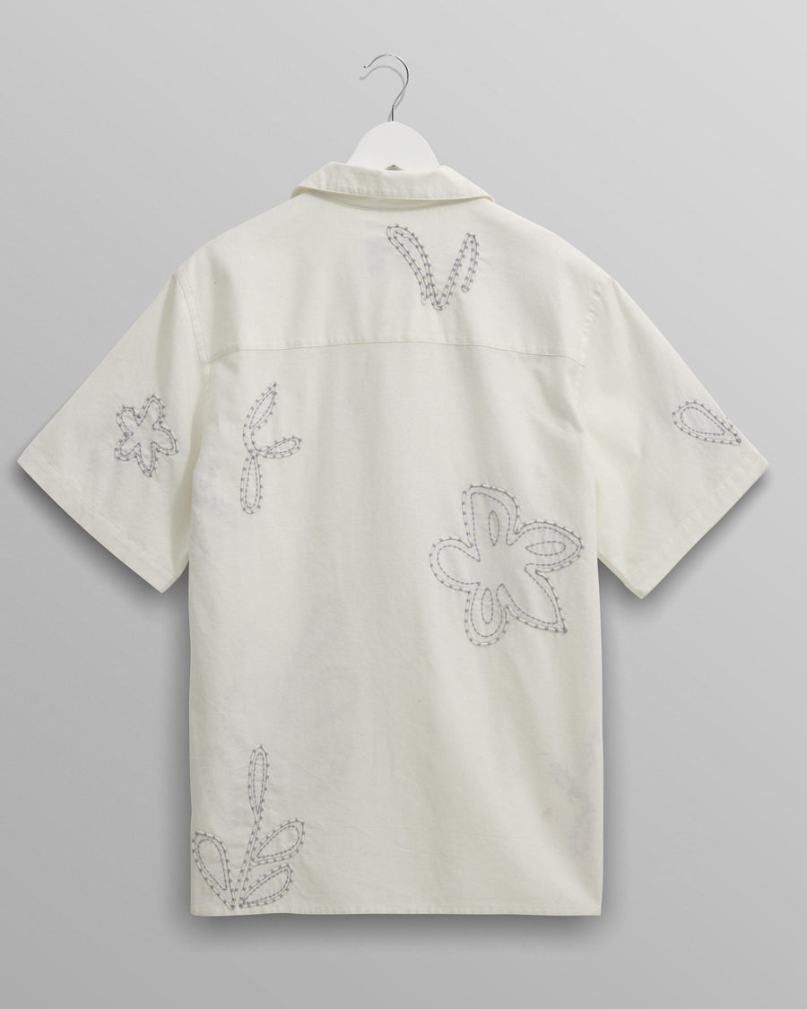 Wax London Didcot Floral Embroidered Short-Sleeve Shirt - Ecru