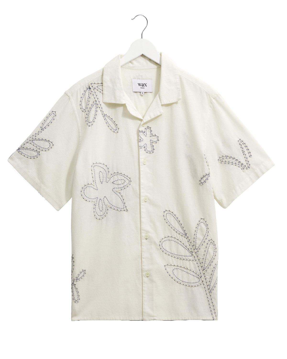 Wax London Didcot Floral Embroidered Short-Sleeve Shirt - Ecru