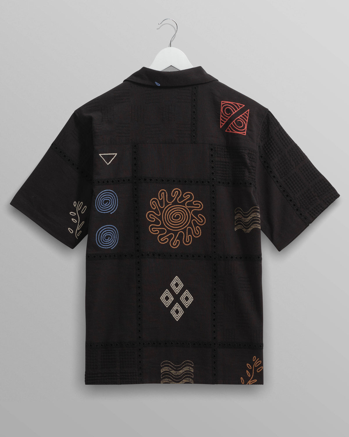 Wax London Didcot Doodle Embroidered Short-Sleeve Shirt - Navy