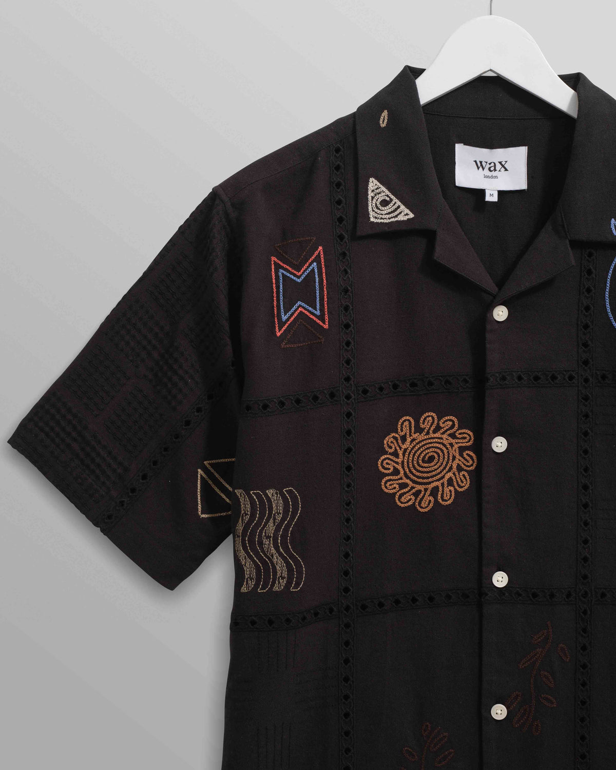 Wax London Didcot Doodle Embroidered Short-Sleeve Shirt - Navy