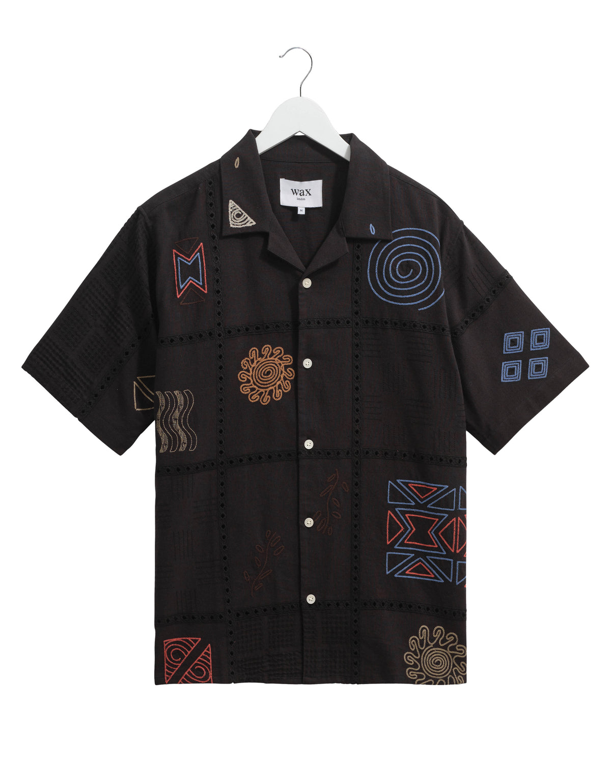 Wax London Didcot Doodle Embroidered Short-Sleeve Shirt - Navy