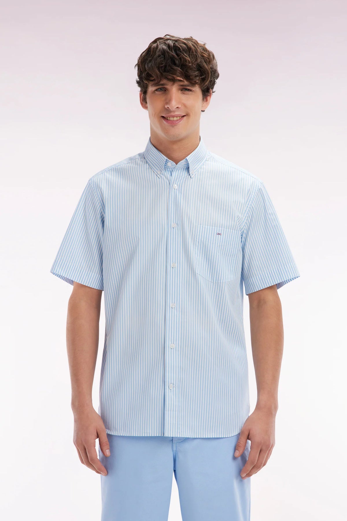 Eden Park Straight short-sleeved shirt in striped cotton - Blue