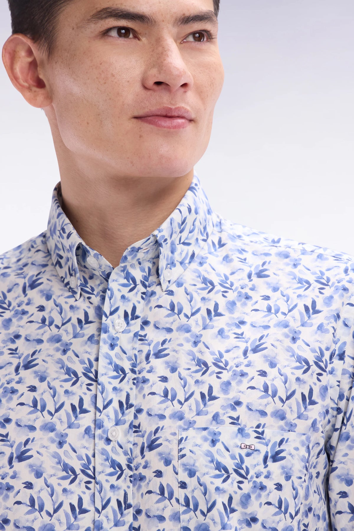 Eden Park short-sleeved shirt in cotton poplin with floral print - Blue
