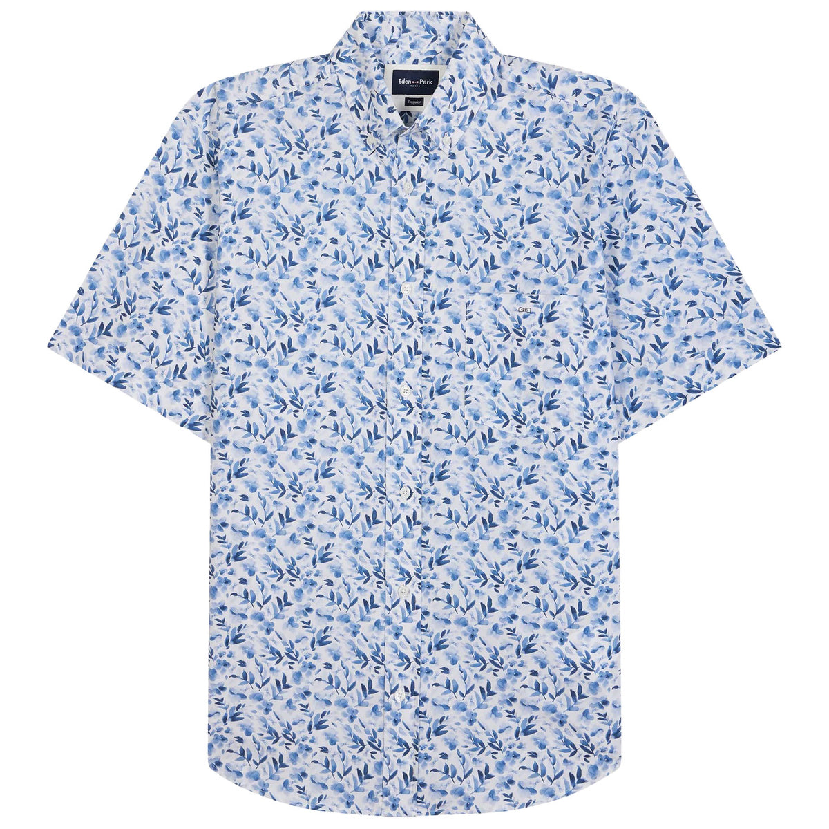 Eden Park short-sleeved shirt in cotton poplin with floral print - Blue