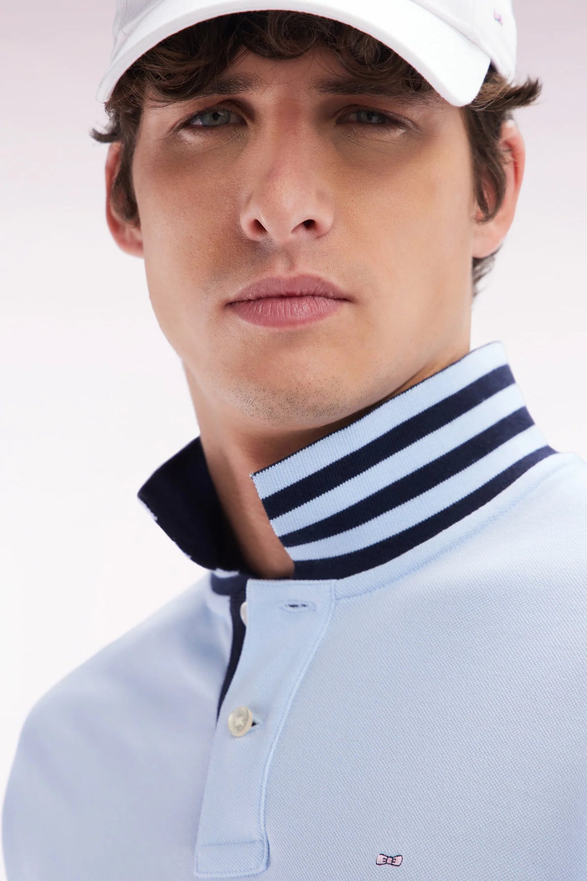 Eden Park Pima cotton polo shirt with striped under collar - Light Blue