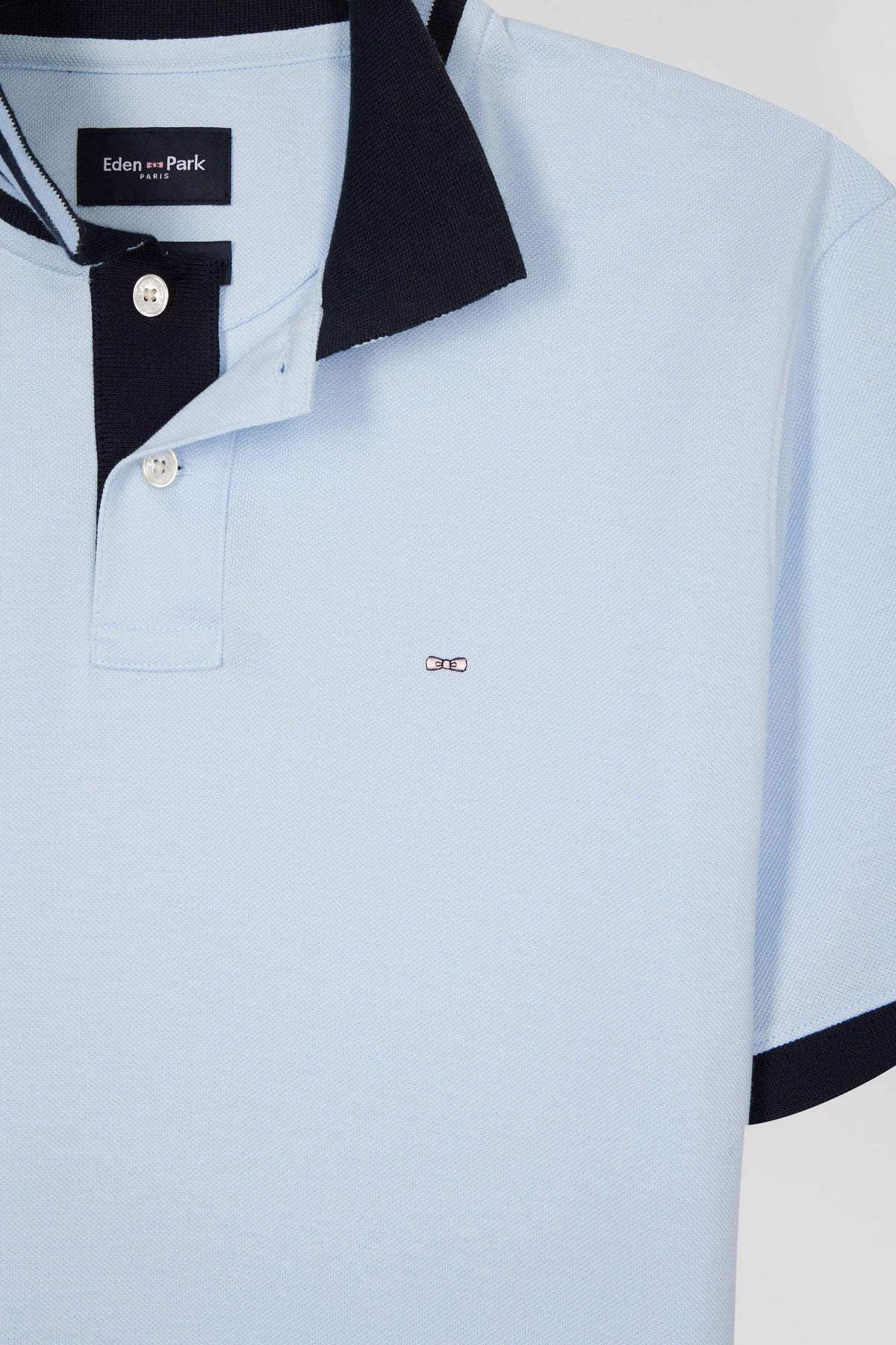 Eden Park Pima cotton polo shirt with striped under collar - Light Blue