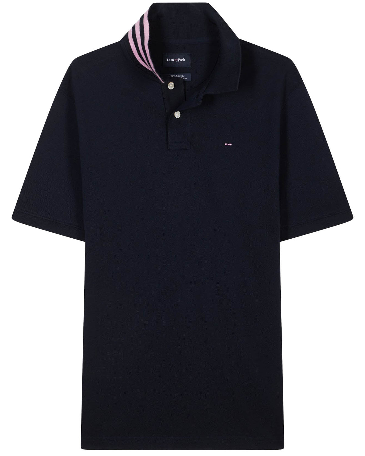 Eden Park Pima cotton polo shirt with striped under collar - Navy