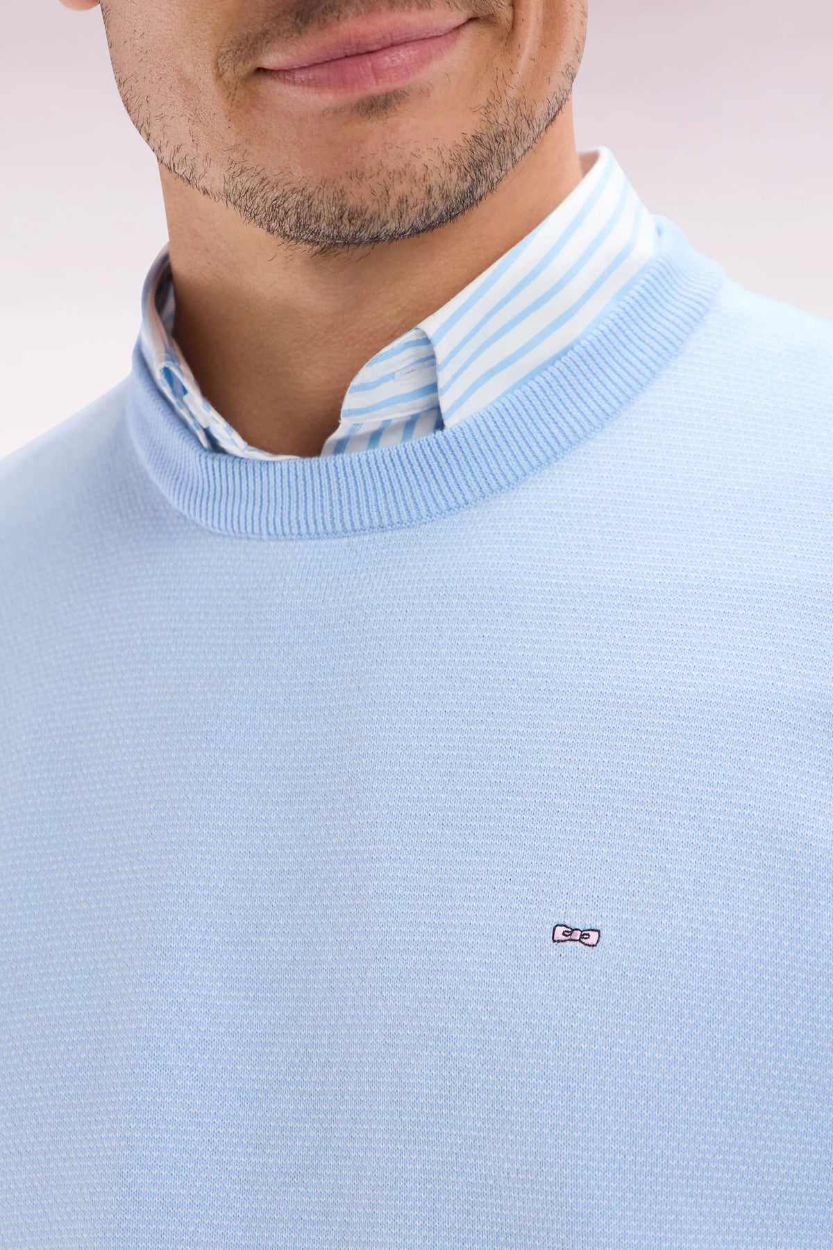 Eden Park Straight-fit round neck cotton jumper - Light Blue
