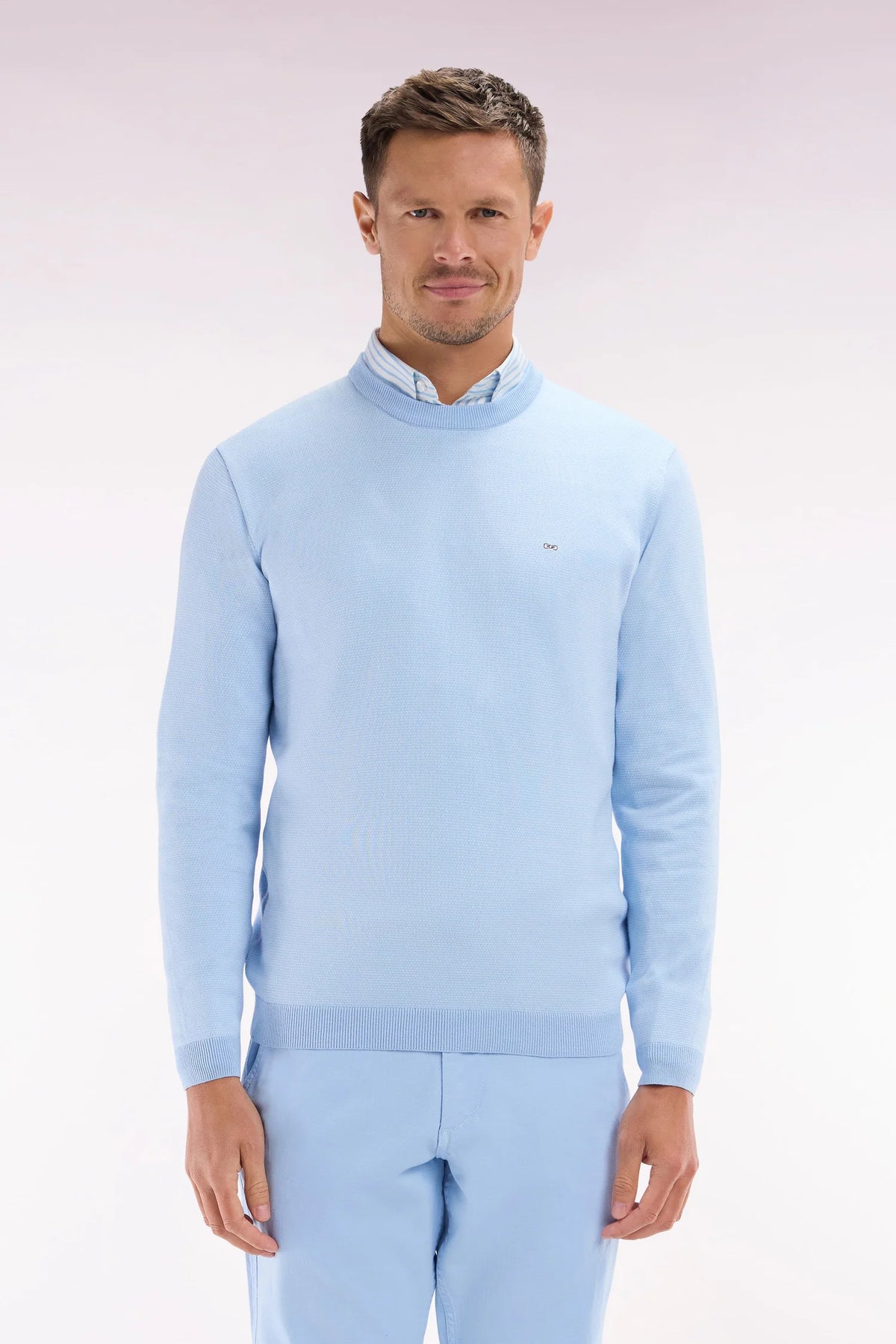 Eden Park Straight-fit round neck cotton jumper - Light Blue