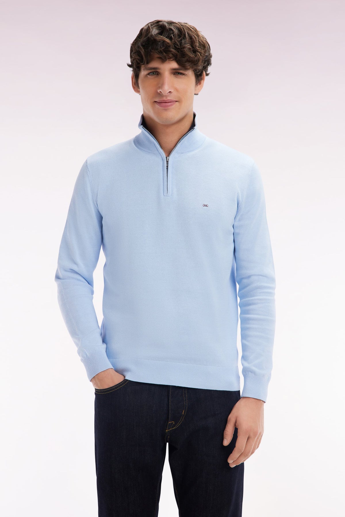 Eden Park Straight-fit cotton trucker collar jumper - Blue