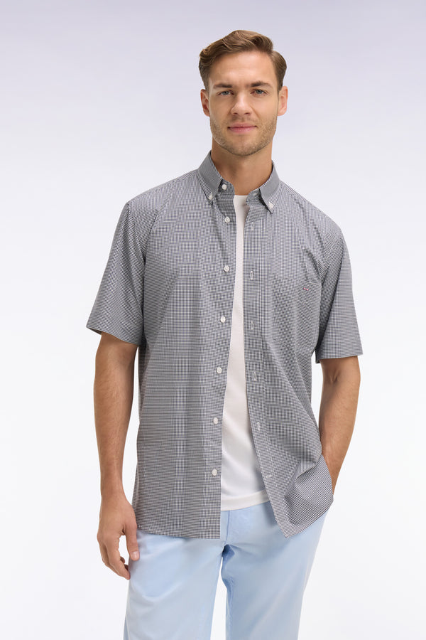 Eden Park Micro Check Short Sleeve Shirt - Navy