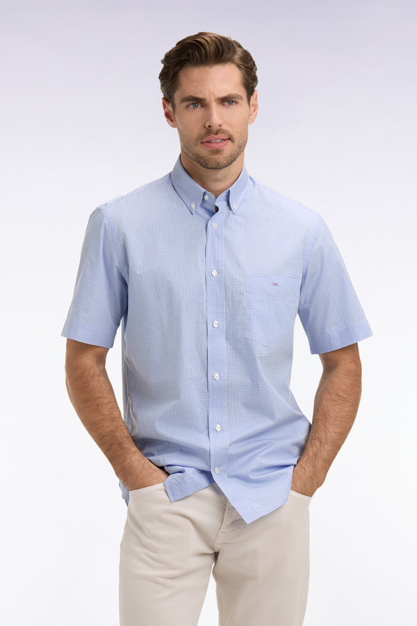 Eden Park Micro Check Short Sleeve Shirt - Blue