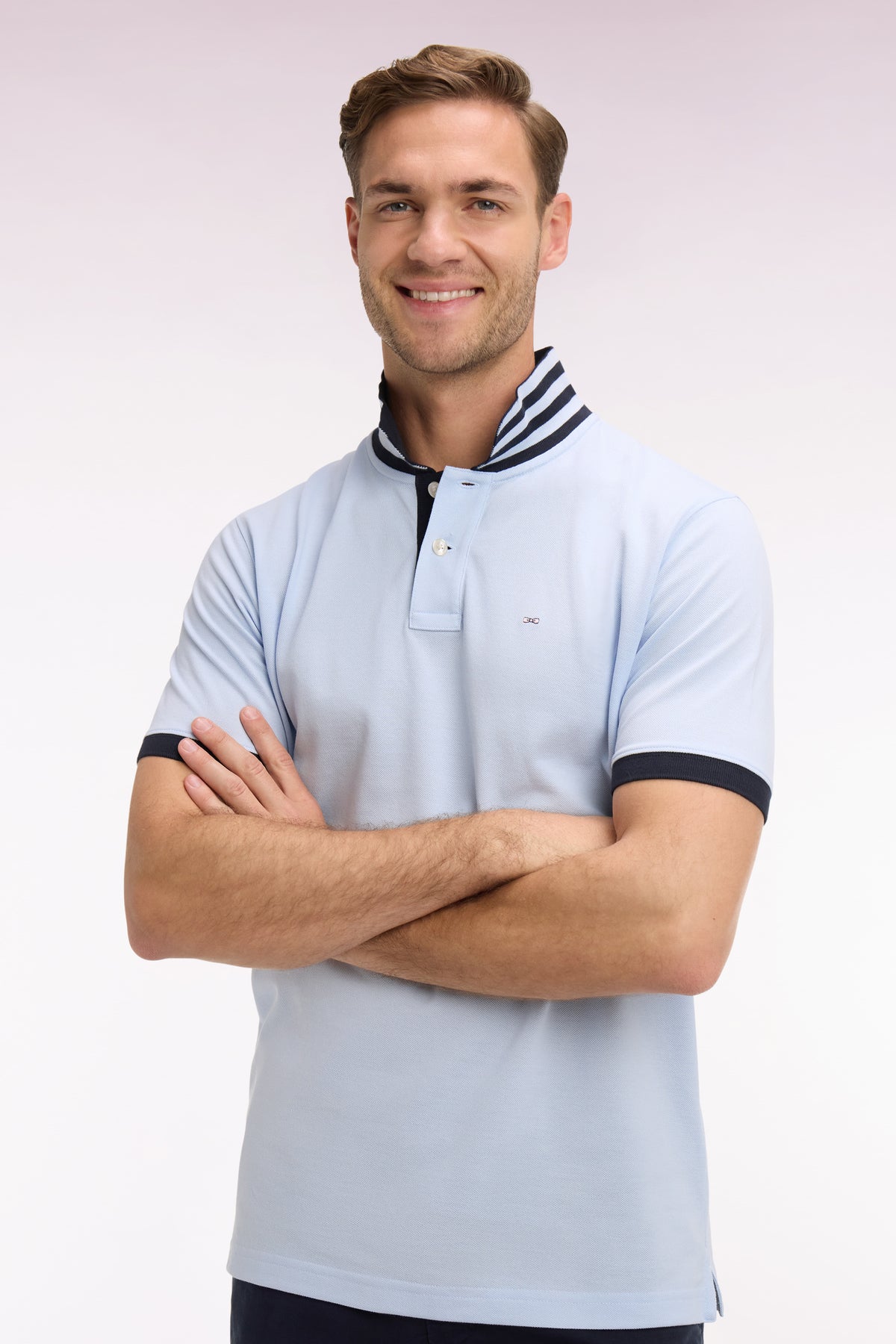 Eden Park Polo Shirt with Contrast Collar - Blue