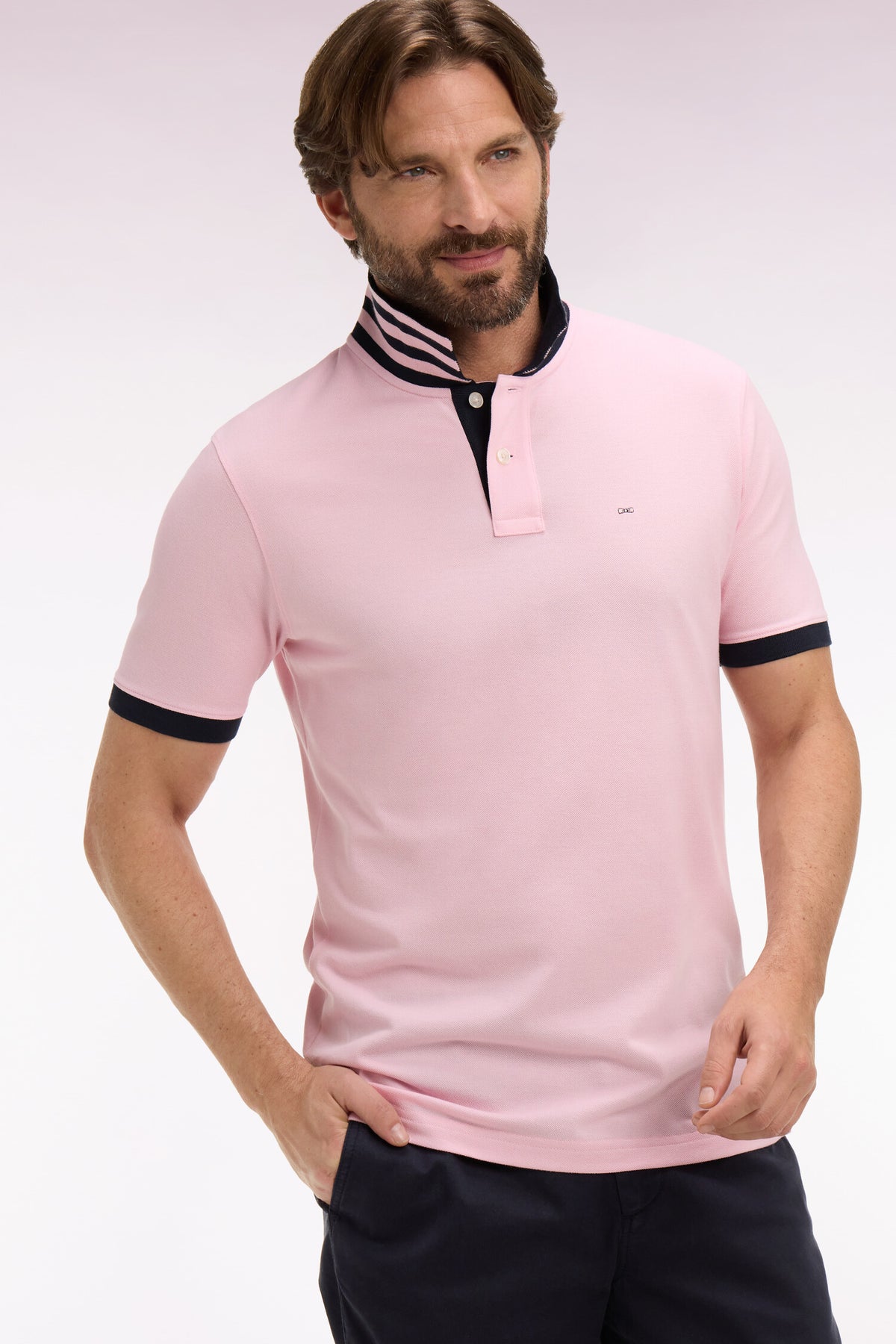 Eden Park Polo Shirt with Contrast Collar - Pink