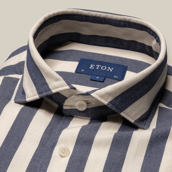 Eton Bold Striped Twill Shirt - Blue