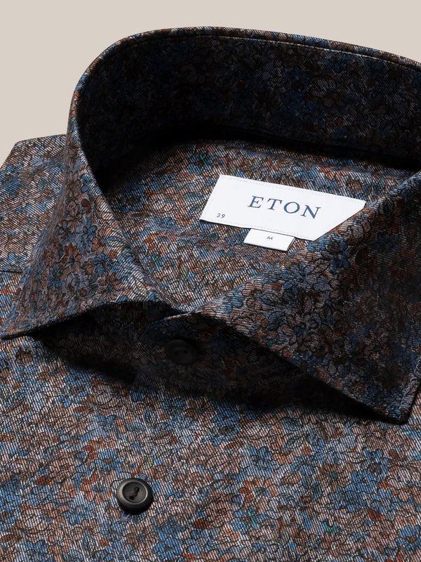 Eton Melange Floral Print Shirt - Blue / Rust
