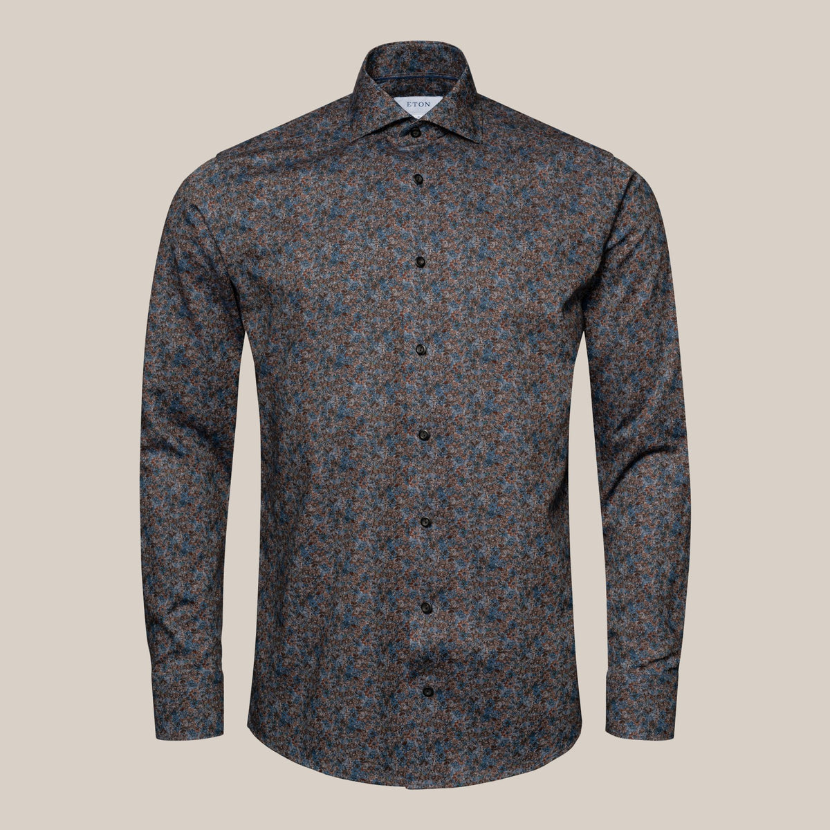 Eton Slim Fit Melange Floral Print Shirt - Blue / Rust