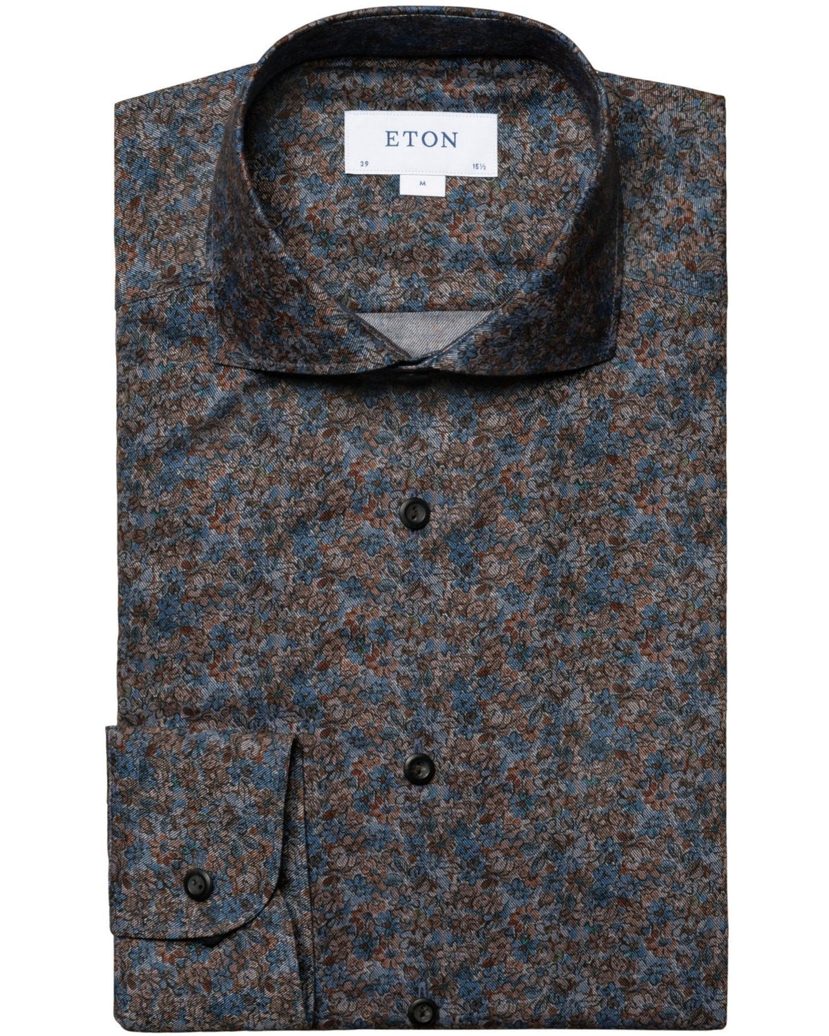 Eton Slim Fit Melange Floral Print Shirt - Blue / Rust