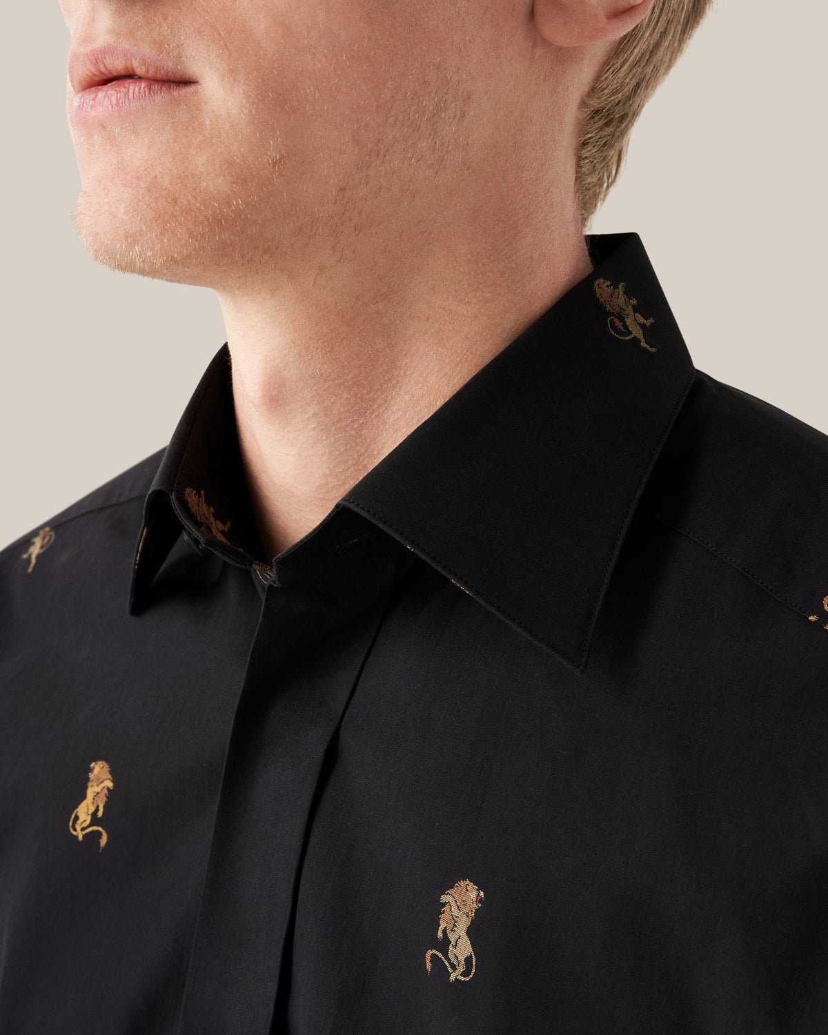 Eton Slim Fit Lion Fil Coupé Shirt - Black
