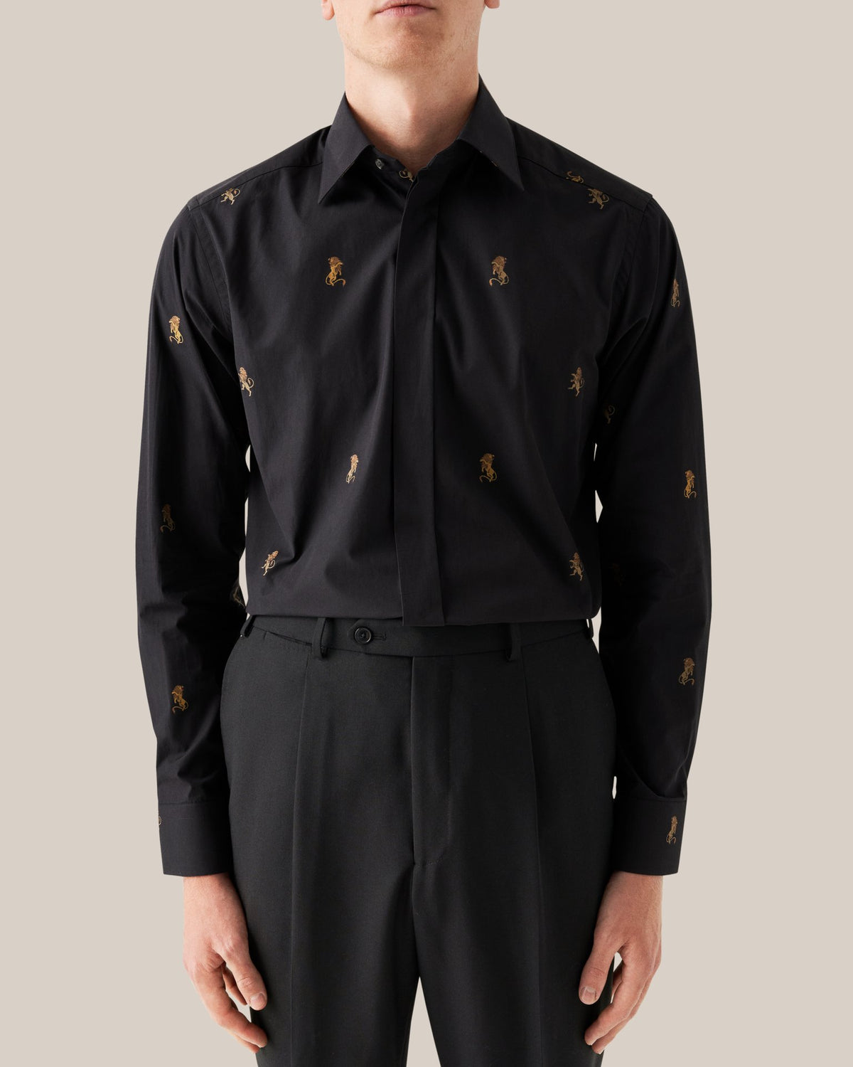 Eton Slim Fit Lion Fil Coupé Shirt - Black