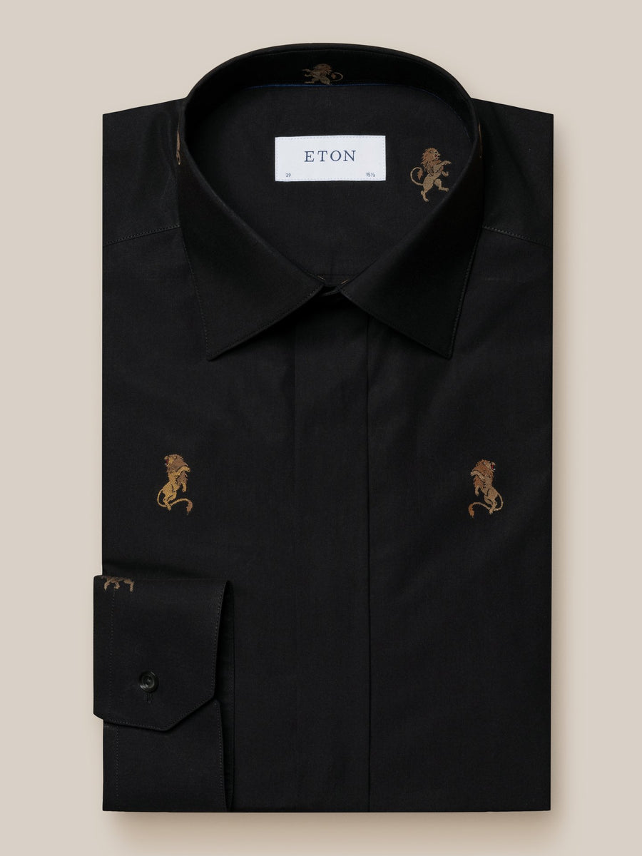 Eton Slim Fit Lion Fil Coupé Shirt – Black
