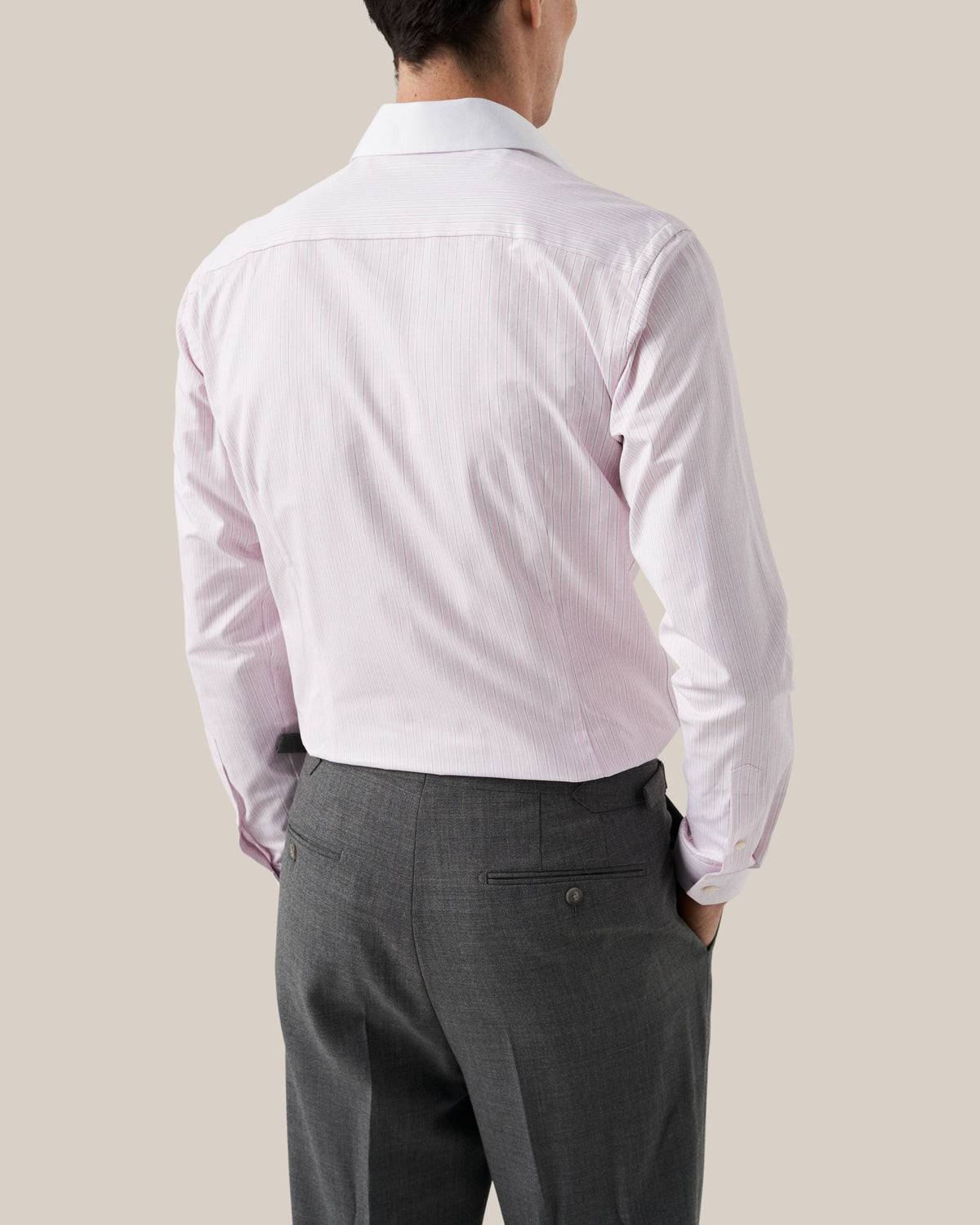 Eton Contemporary Fit Pink Striped White Collar Signature Twill Shirt - Pink