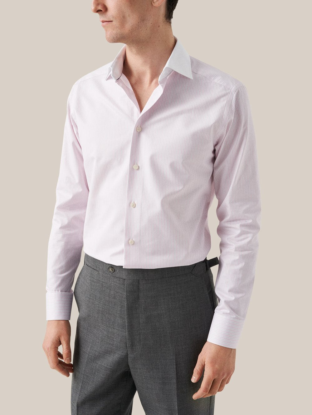 Eton Contemporary Fit Pink Striped White Collar Signature Twill Shirt - Pink