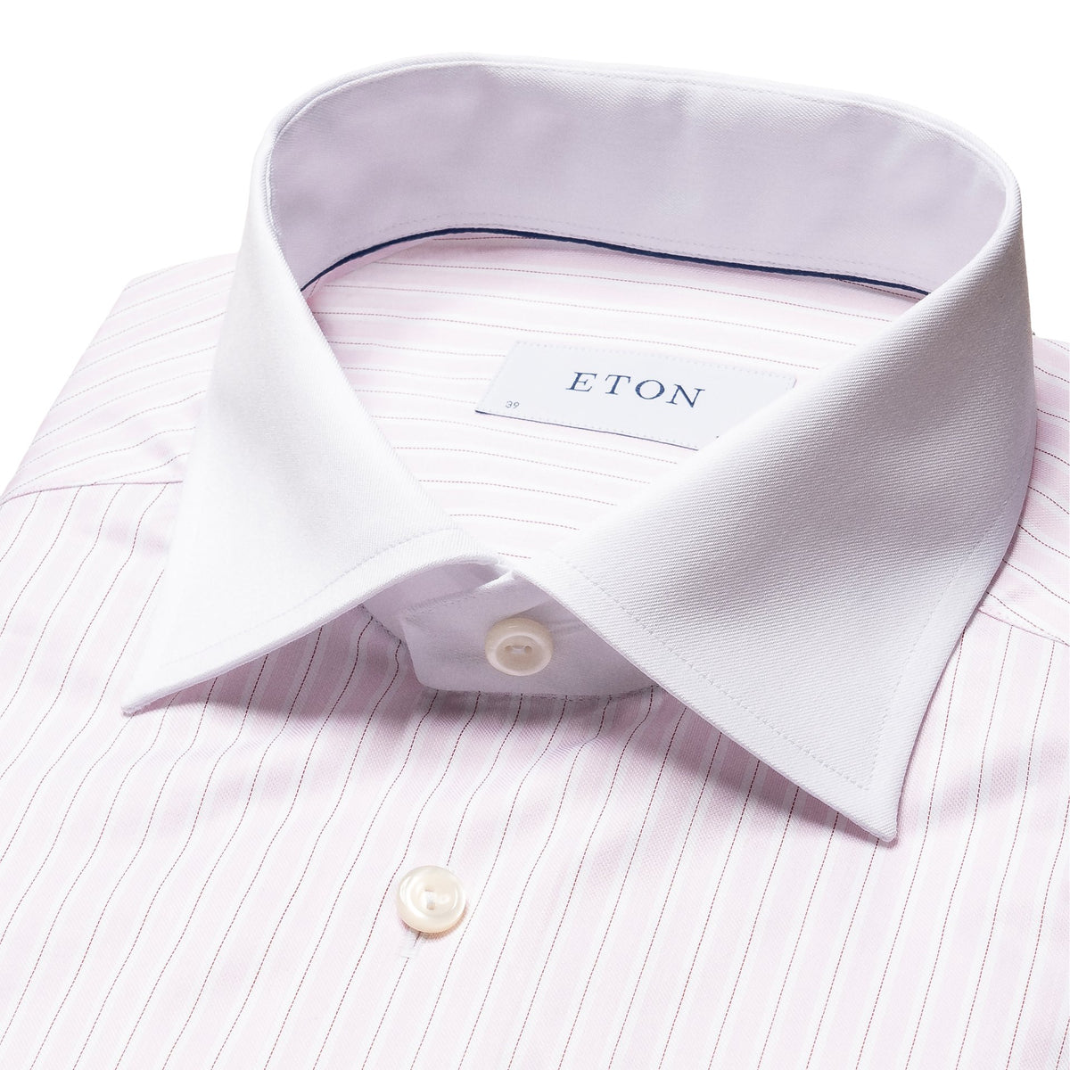 Eton Contemporary Fit Pink Striped White Collar Signature Twill Shirt - Pink