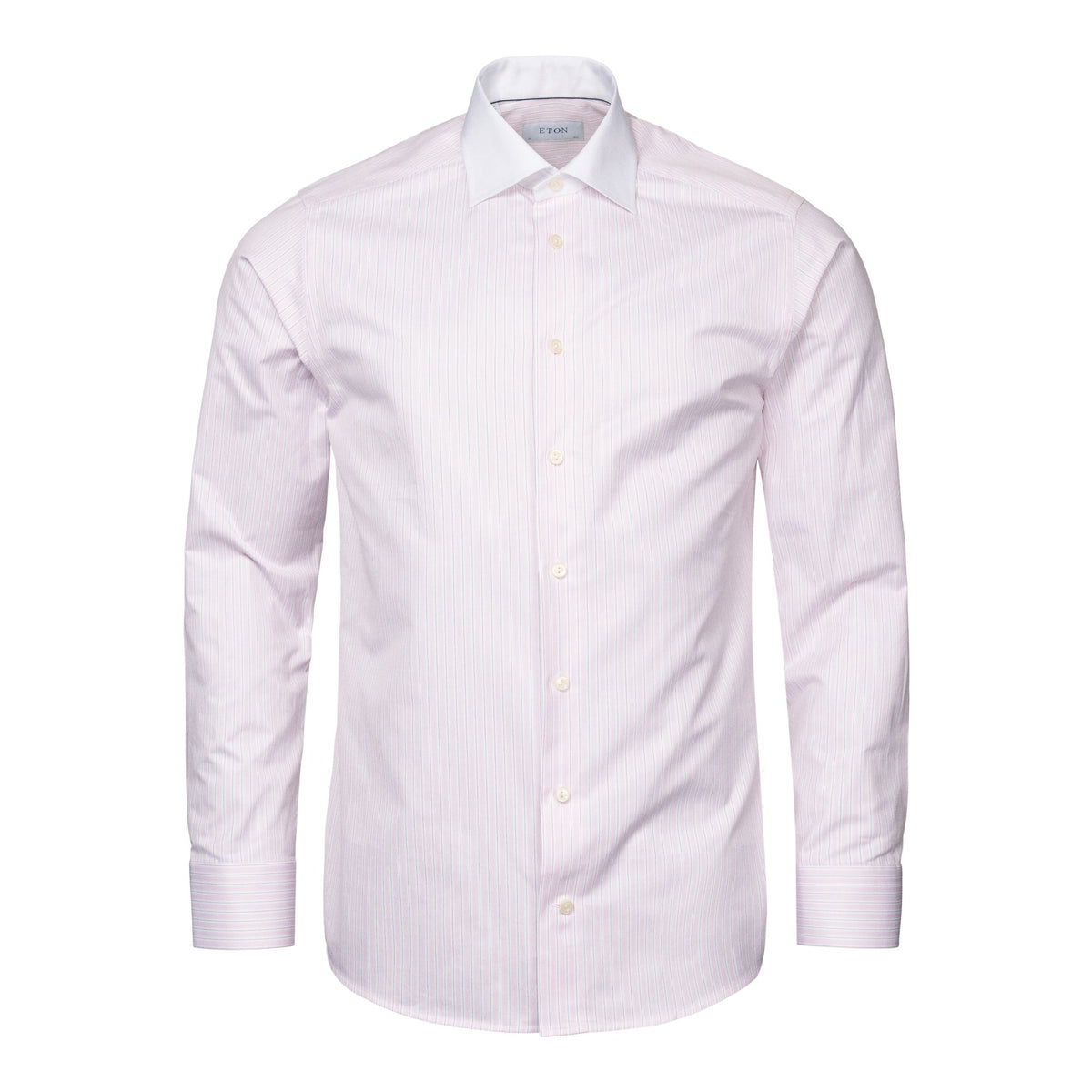 Eton Contemporary Fit Pink Striped White Collar Signature Twill Shirt - Pink