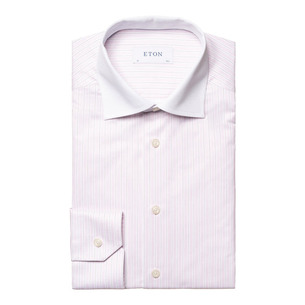Eton Pink Striped White Collar Signature Twill Shirt - Pink
