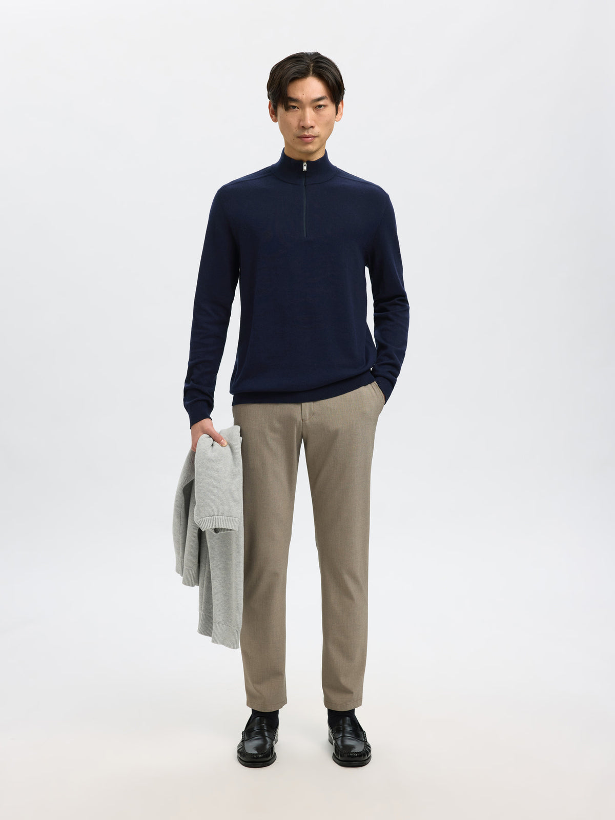 Selected Homme Berg LS Half Zip  Knit - Navy