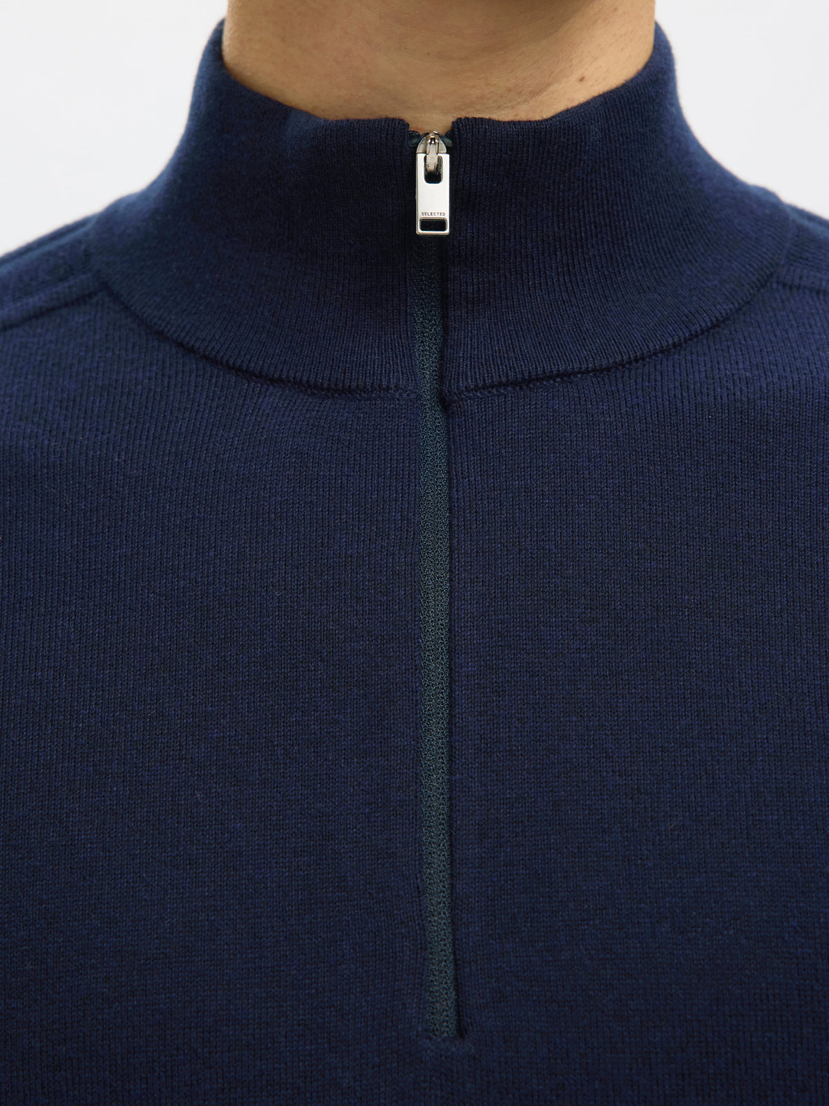 Selected Homme Berg LS Half Zip  Knit - Navy