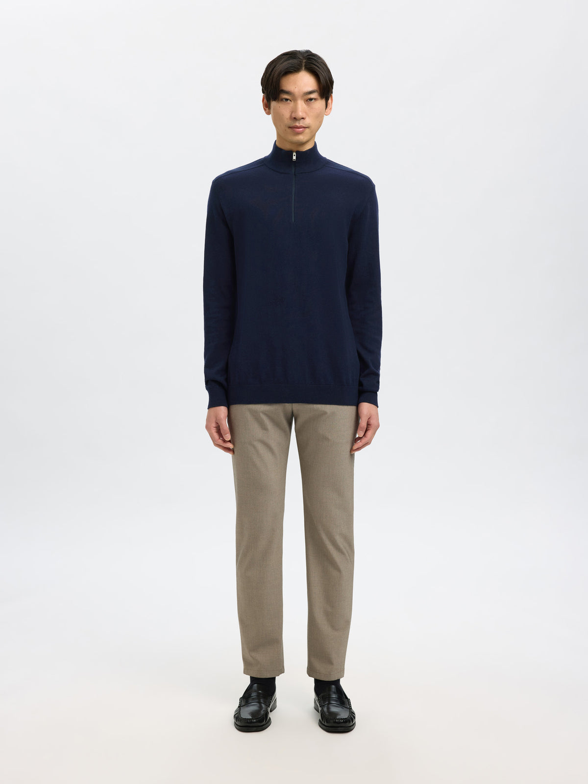 Selected Homme Berg LS Half Zip  Knit - Navy
