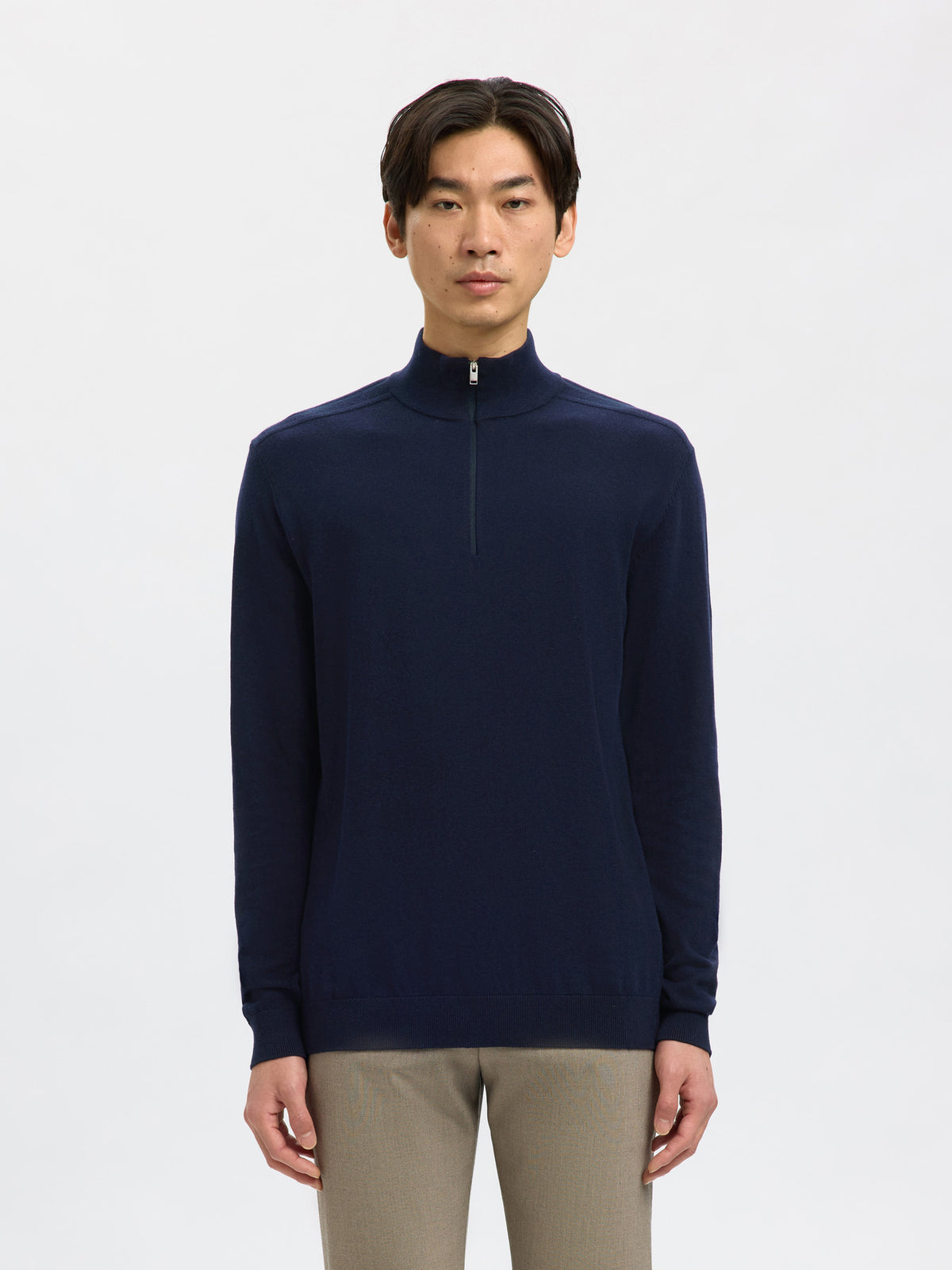 Selected Homme Berg LS Half Zip  Knit - Navy