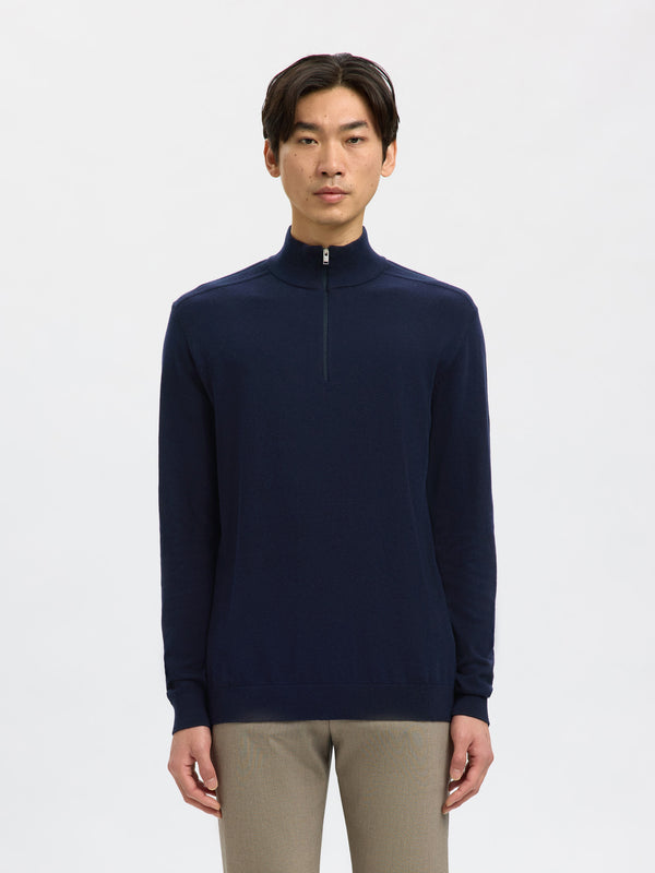 Selected Homme Berg LS Half Zip  Knit - Navy