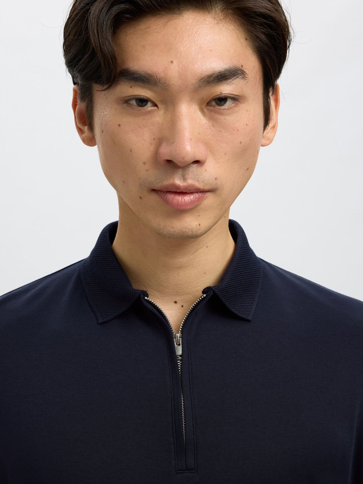 Selected Homme Fave Zip SS Polo - Navy