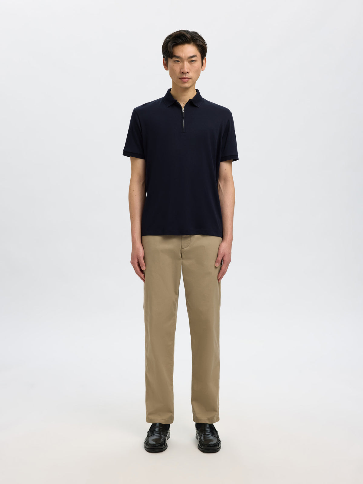 Selected Homme Fave Zip SS Polo - Navy