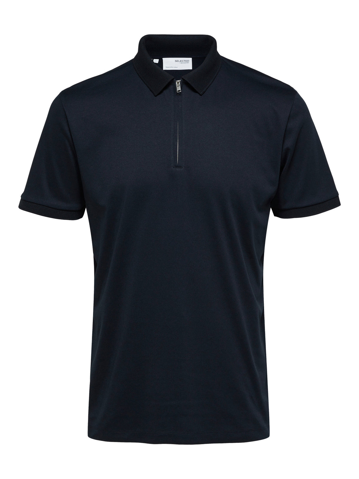 Selected Homme Fave Zip SS Polo - Navy