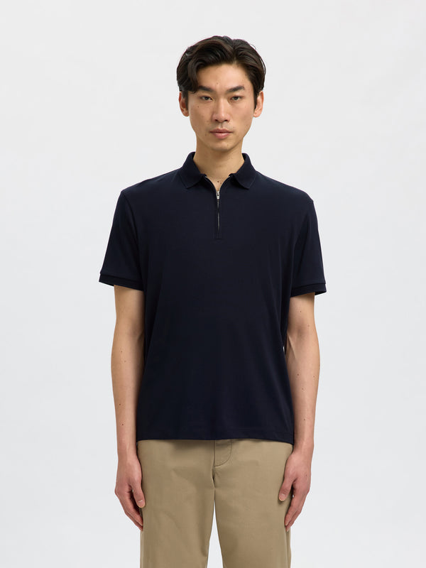 Selected Homme Fave Zip SS Polo - Navy