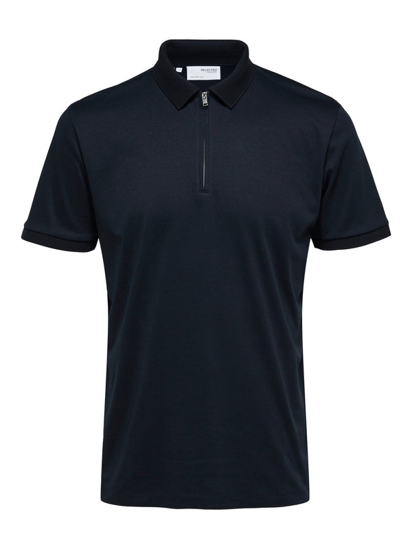 Selected Homme Fave Zip SS Polo - Navy