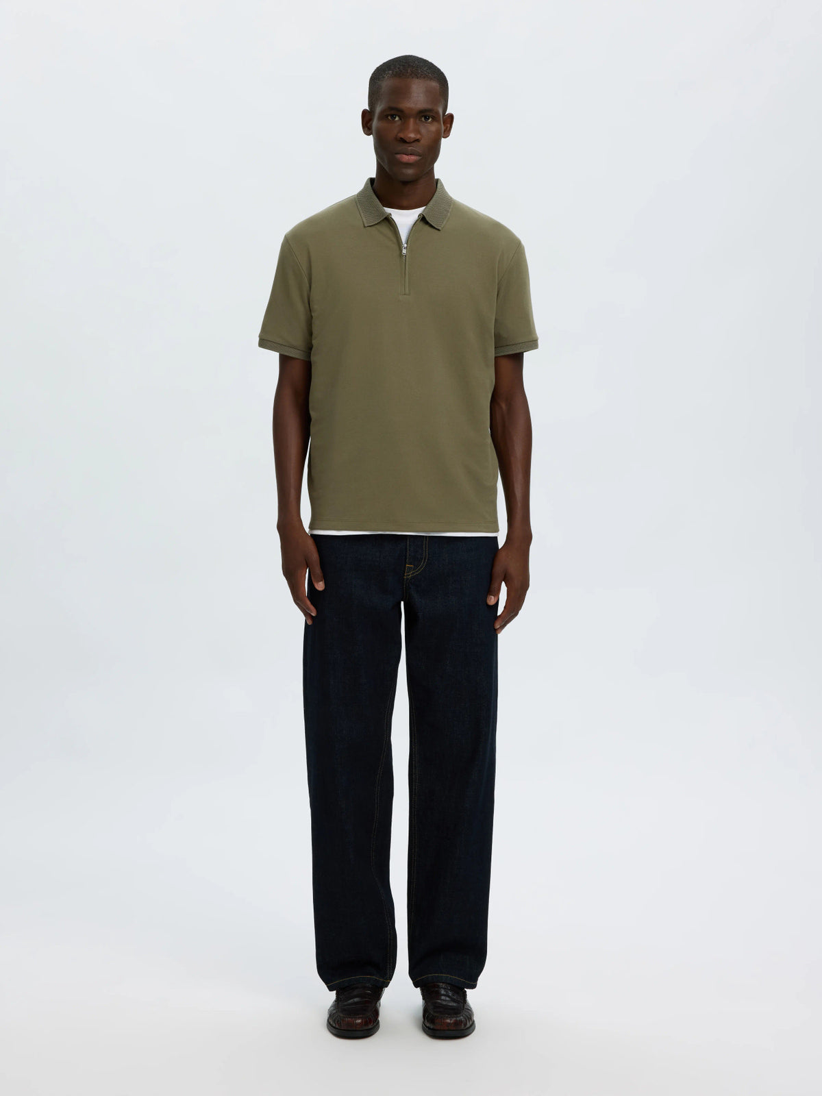 Selected Homme Fave Zip SS Polo - Green