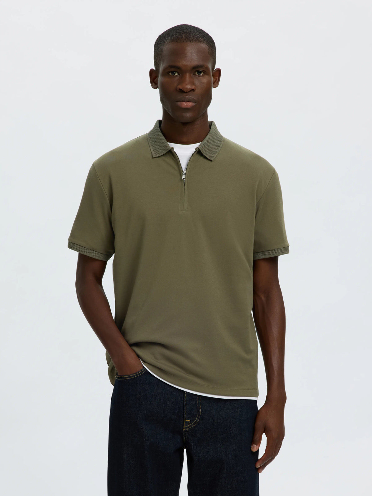 Selected Homme Fave Zip SS Polo - Green