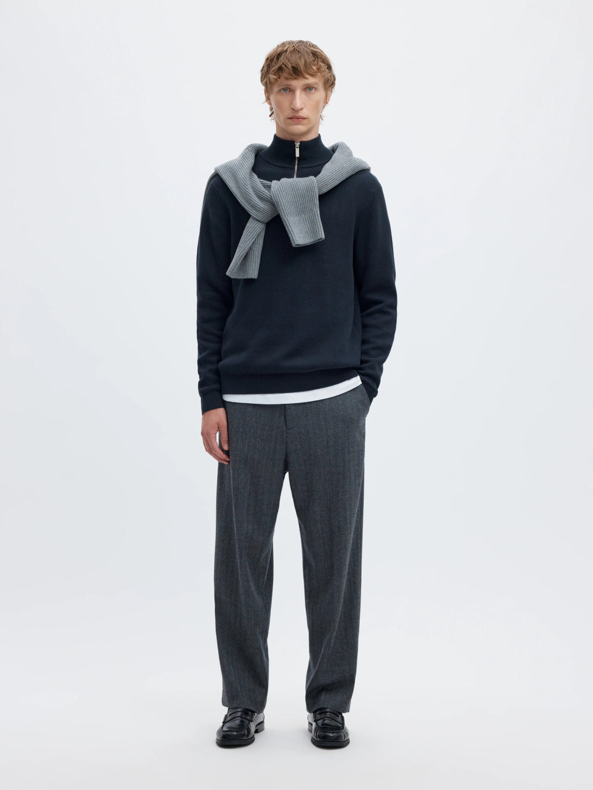 Selected Homme Dane LS knit Structure Half Zip - Navy
