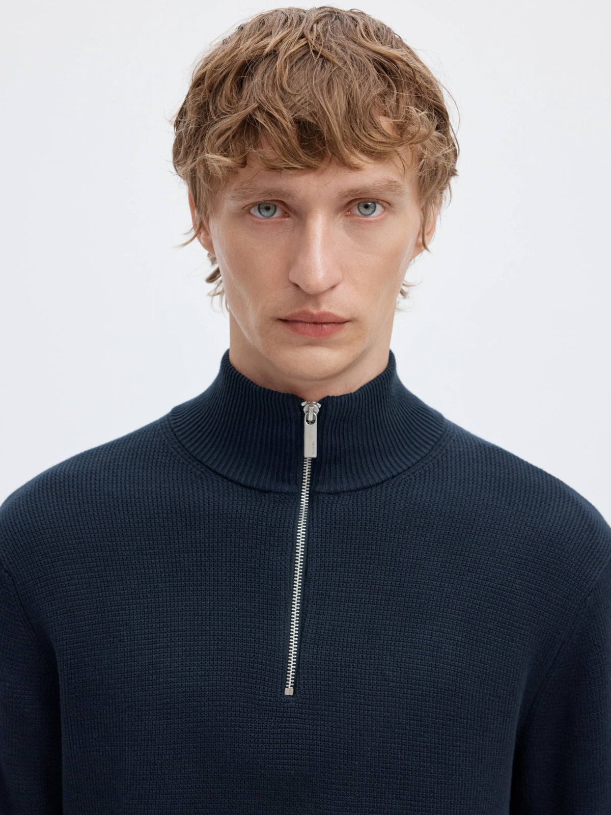 Selected Homme Dane LS knit Structure Half Zip - Navy